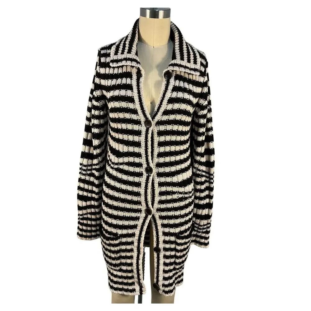 Etro Striped Black Jacquard Knit Wool Cardigan Size IT 42 / US 6